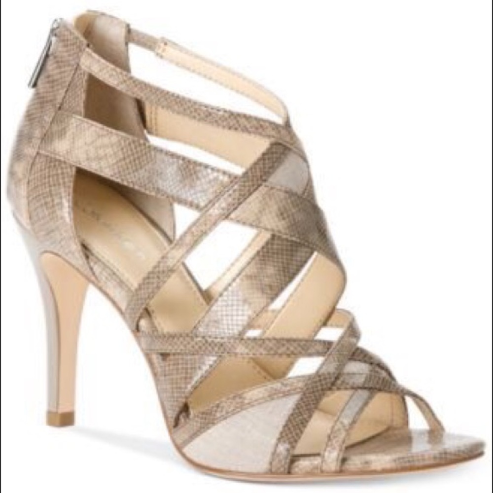 Calvin Klein Snakeskin Print Caged 4” Heels Sz 9